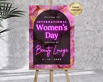 International Womens Day Welcome Sign Template | Glam Pink IWD Poster | Editable Canva Design | Printable Digital Download