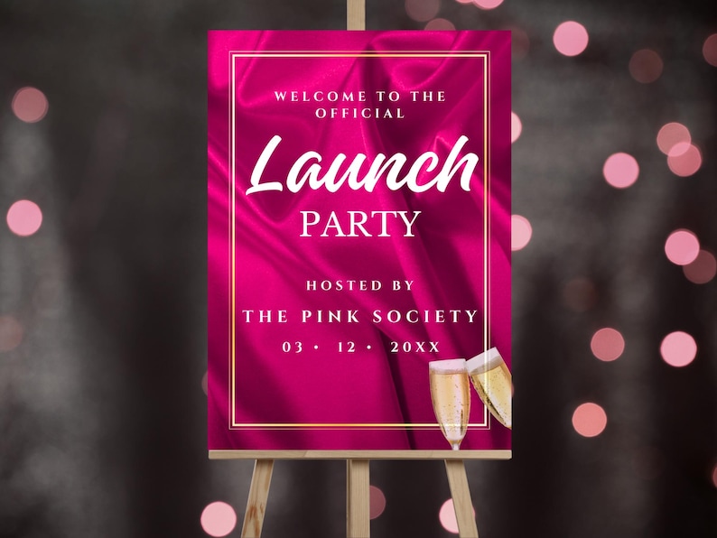 Event Welcome Sign Template | Glam Pink Opening Launch Party Poster ...