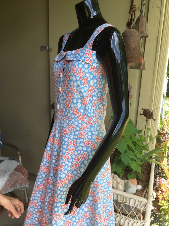 Vintage Cotton-Feedsack Day Dress-1930s-HTF Sleeve