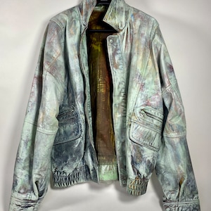 Hand Painted Unisex Leather Jacket, oversized for the stylish woman