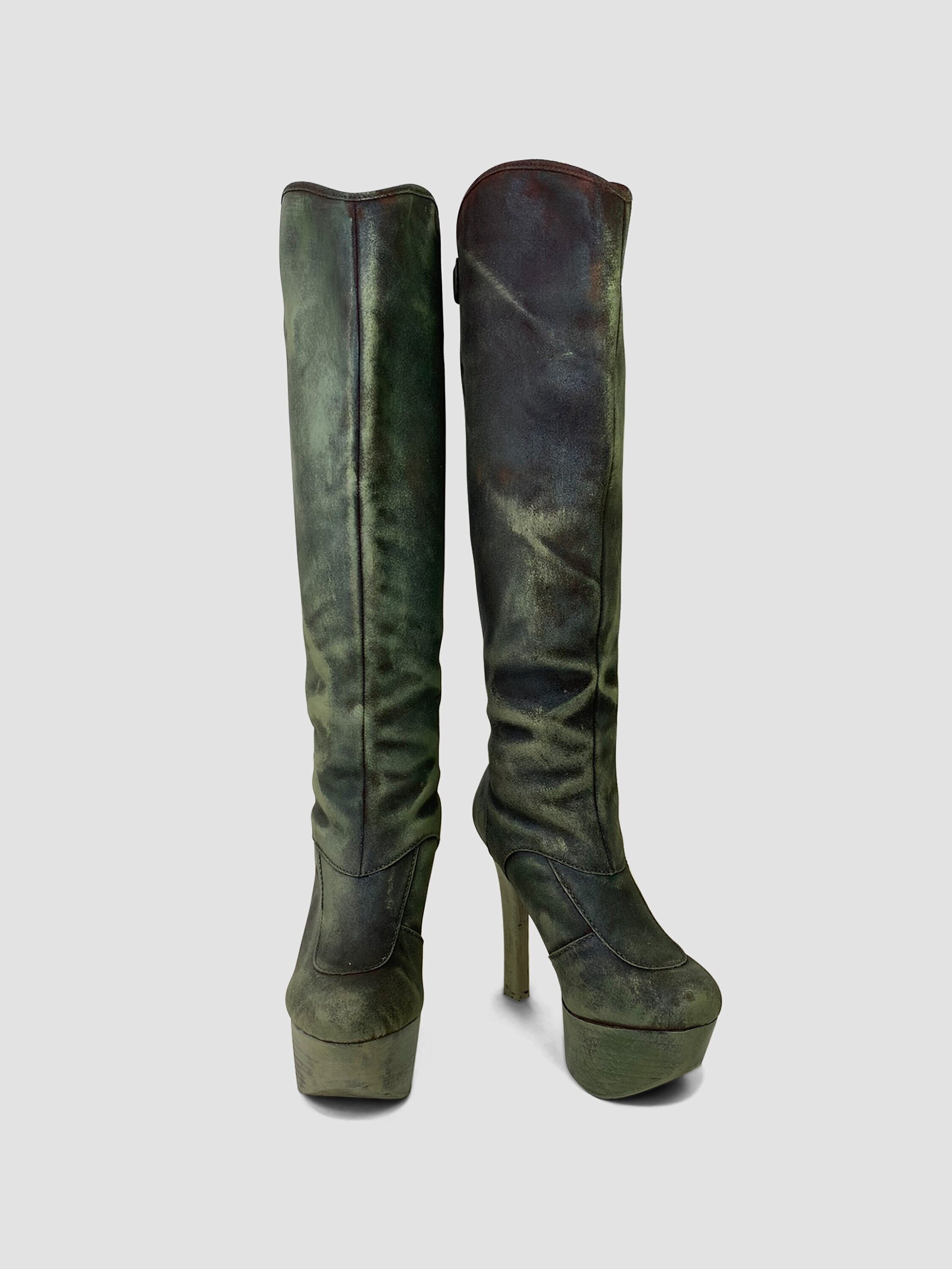 Green Thigh High Boots Etsy