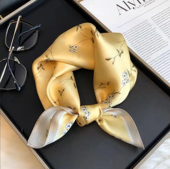 100% Mulberry Silk Yellow Floral Scarf Gift Box with Choice of Scent Sachet · Luxury Silk Gift for Her, Mother’s Day, Birthday, Anniversary