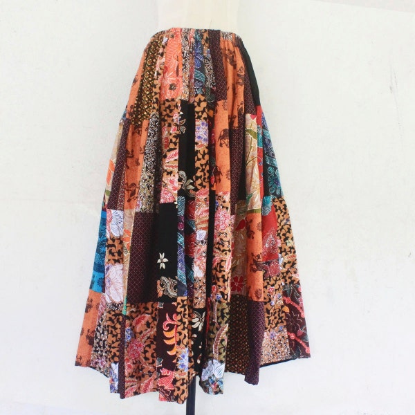 Hand made Thai batik sarong elastic waist patchwork skirt,boho skirt,wrap skrit,sarong,batik,simple wear,comfortable wear