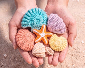 Seashell Crochet Pattern Bundle, Amigurumi Summer Shell Charms Beginner Friendly PDF + Video