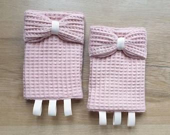 Pink Waffle Cotton Suck Pads / Drool Pads With Ribbons and Bow