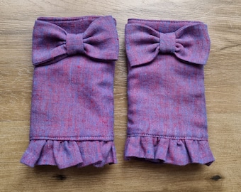 Linen Chambray Frosted Berry Suck Pads / Drool Pads With Ruffle and Removable Bow