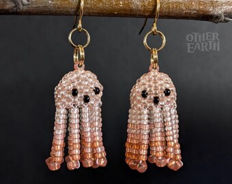 Beaded Ghost Earrings: Peach Pink Halloween Accessory