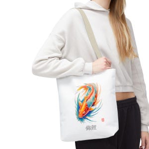 Koi Fish Tote Bag – Japanese Nishikigoi in Ukiyo-e Art Style, Colorful Canvas Bag Gift for Japanese Art Lovers