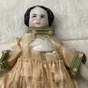 Antique Circa 1860 Miniature 4 1/4”  China Lady Doll for an Antique Doll House