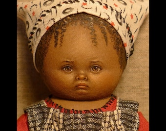 Susan Fosnot American Artist 7” Tiny Black Child Cloth Handcrafted Doll JUST  PERFECT