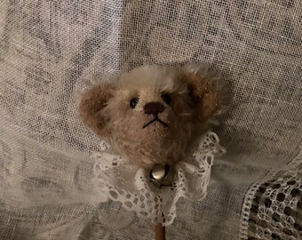 Miniature 7” Mohair Teddy Bear Marotte on a Stick