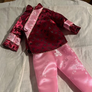 Vintage  Doll 2 Piece Silk Chinese Pink Burgundy Color for 13/16” Doll Excellent Condition
