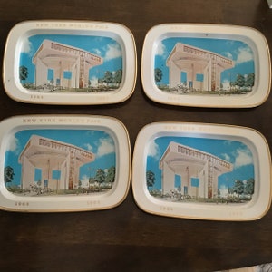 Antique Vintage 1964-65 NYC Worlds Fair Metal Souvenir Trays