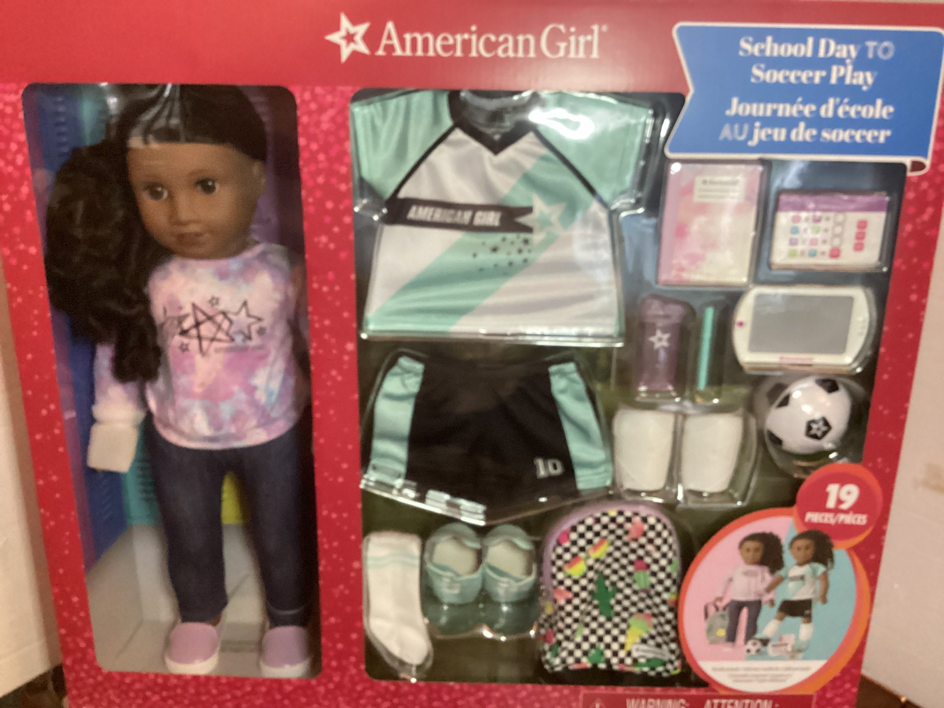 American Girl 18 African American School Day to Soccer Play Gift Set With  Additional Outfit Mint in Box New 