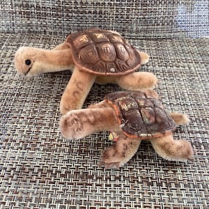Steiff Two (2)  Mohair Vintage Slo Turtles  2 sizes 7” & 6” Circa 1960