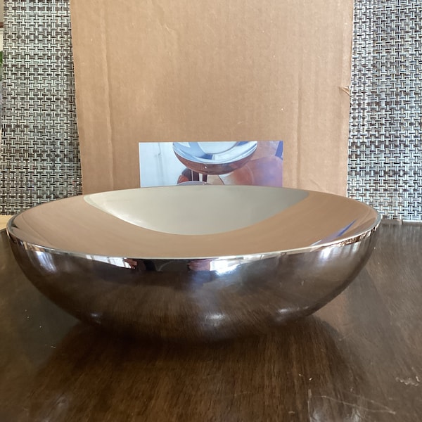 Vintage Alessi Stainless Steel 8”  Mirrored  Bowl Mint In Box  2002