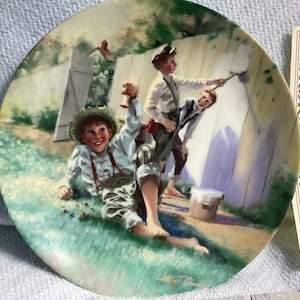 Tom Sawyer by Mark Twain White Washing the Fench  Porcelain Plate by Knowles Company with COA