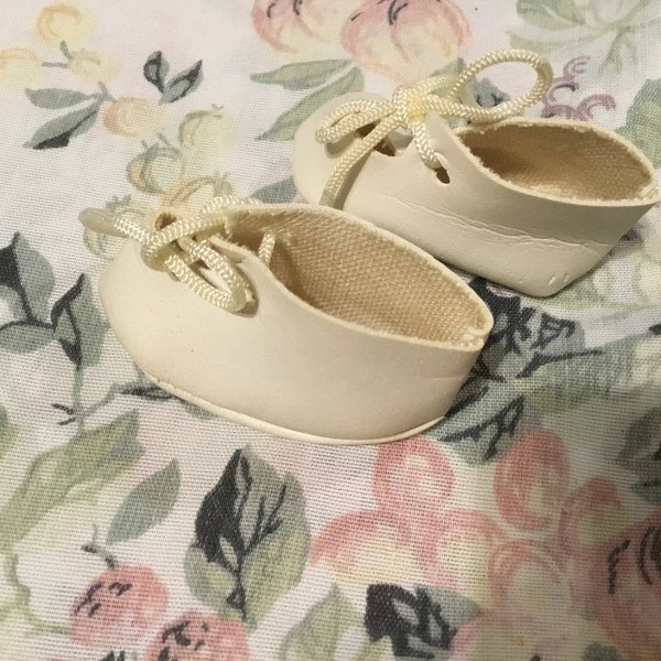 Small Off White  Leatherette  Soft Sole  Doll shoes Size 2 1/4” x1”  Perfect for your Little Doll