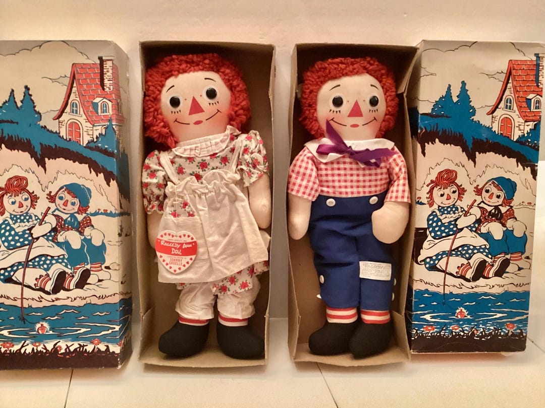 Raggedy Ann & Andy Dolls by Knickerbocker, Vintage Black Mint in