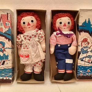 Raggedy Ann & Andy Dolls by Knickerbocker, Vintage Black Mint in