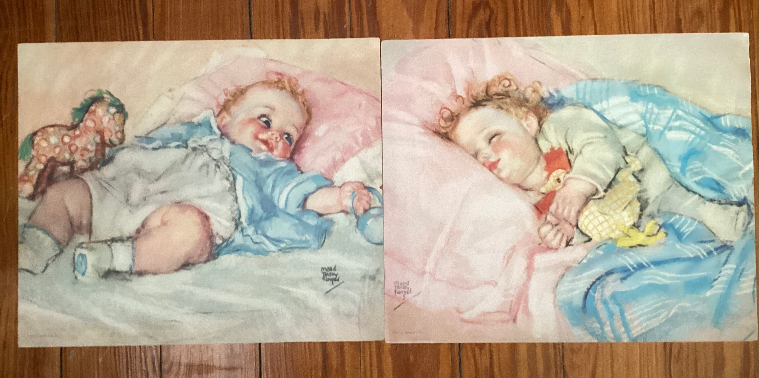 * antique picture ❀* 女の子とワンちゃんのいる 版画プリント Morris_Hirshfield_-