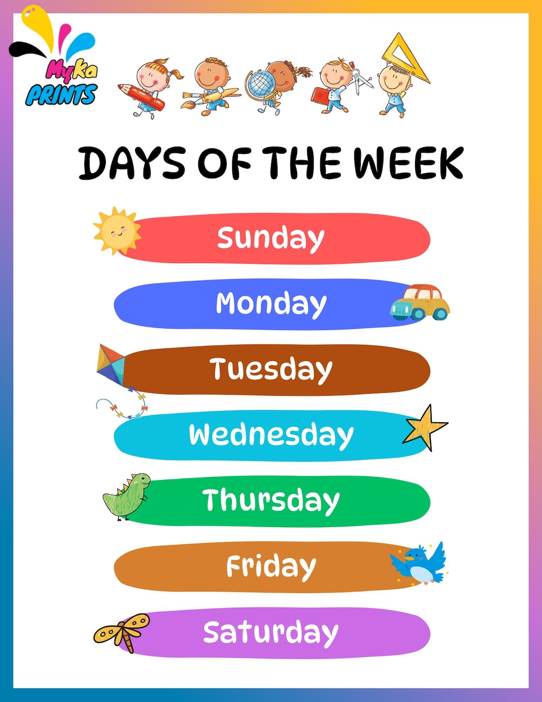 Days of the Week Printable Chart for Kids | Educational Wall Art ...