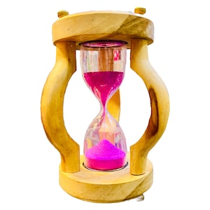 Wooden Hourglass Timer with Bright Pink Sand – Vintage Decorative Sand Clock