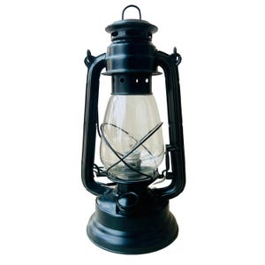 Vintage-Style Electric Lantern | Rustic Farmhouse Table Lamp | Retro Black Lamp Decor | Cabin, Cafe, Outdoor Lighting