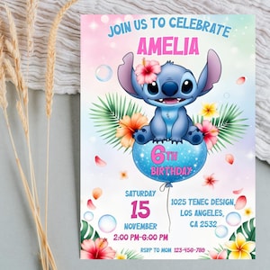 Editable Stitch Invitation, Stitch Birthday Invite, Digital Stitch Birthday Girl Canva Edit, Custom Printable Stitch Party Invite Template