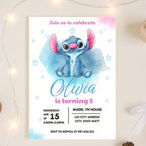 Editable Stitch Birthday Invitation Template, Digital Kids Party Invite Boys & Girls Bday Card Evite, Printable Birthday Party Invitations