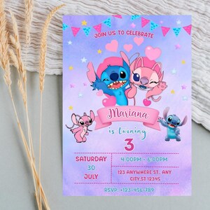 Stitch Editable Birthday Invitation Template, Digital Kids Party Invite, Digital Bday Card Invite Printable Birthday Party Invitations,