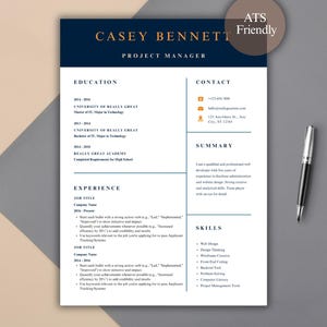 ATS Resume Template for 2025 | 2 Page Modern Resume + Cover Letter + References | Editable in Word Google Docs | Instant Download