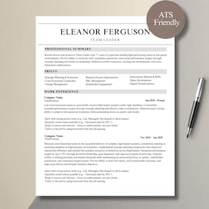 ATS Resume Template for 2025 | 2 Page Modern Resume + Cover Letter + References | Editable in Word Google Docs | Instant Download