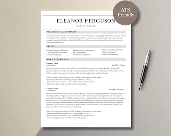 ATS Resume Template for 2025 | 2 Page Modern Resume + Cover Letter + References | Editable in Word Google Docs | Instant Download