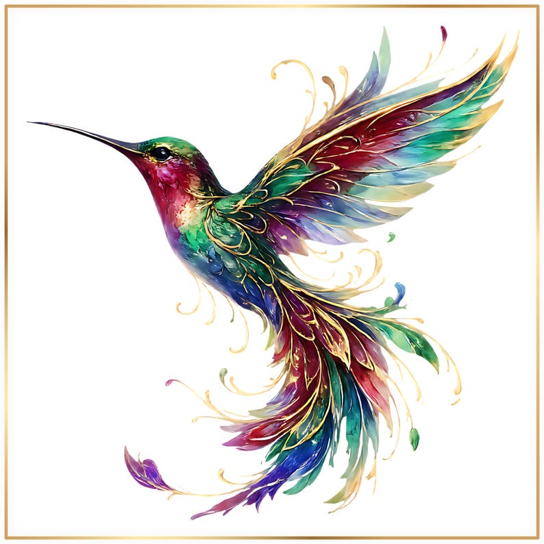 Hummingbird PNG Bundle, Colorful Bird Clipart, Boho Hummingbird Sublimation Design, Rainbow Bird Printable, Digital Download image 4