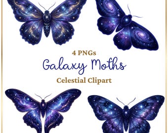 Galaxy Moth PNG Set, Celestial Moth Clipart, Cosmic Butterfly PNG, Space Moth Art, Night Sky Insect Clipart, Moth Illustration