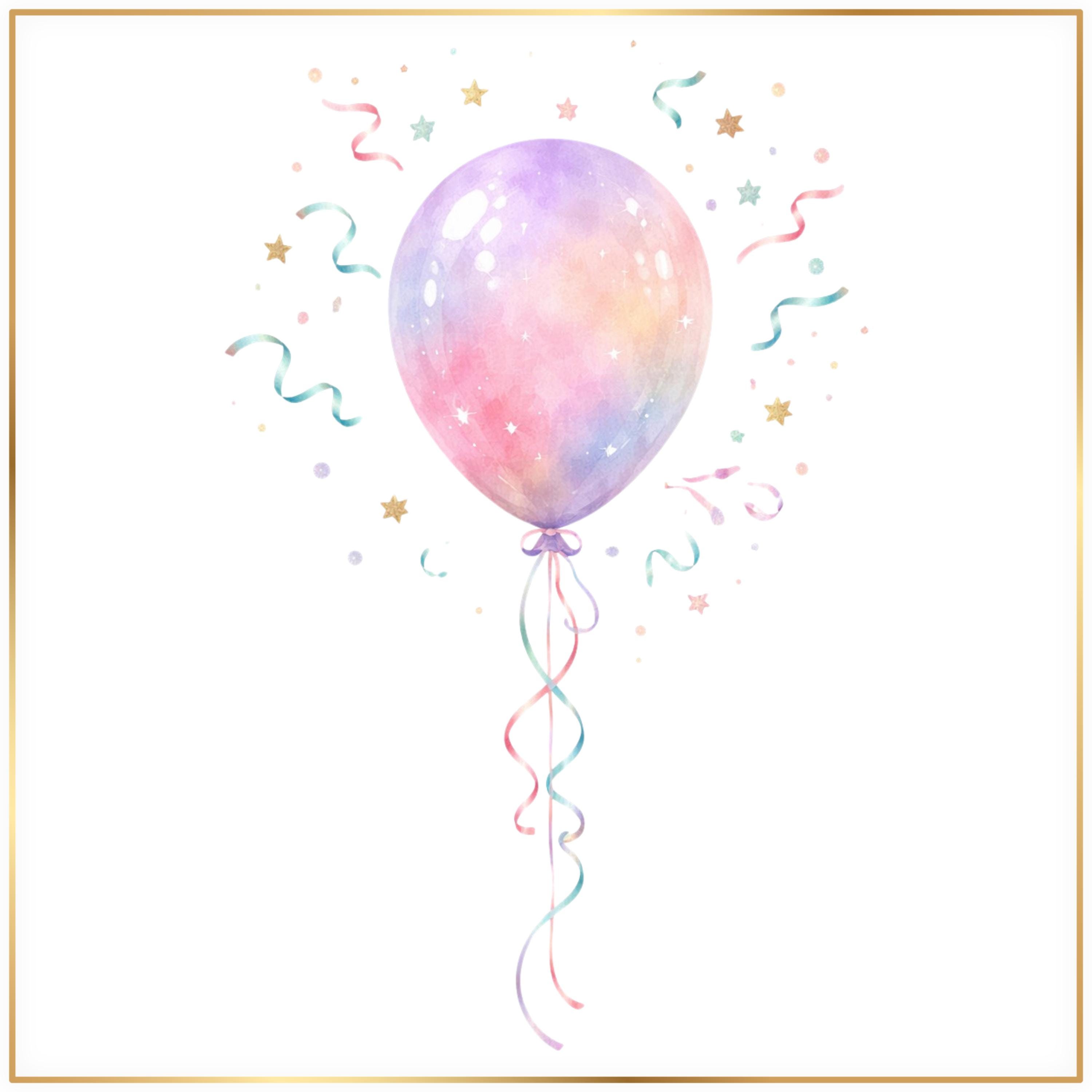 Watercolor Birthday Party Clipart PNG Bundle, Pastel Cake PNG, Balloon ...