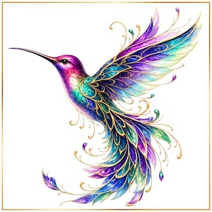 Hummingbird PNG Bundle, Colorful Bird Clipart, Boho Hummingbird Sublimation Design, Rainbow Bird Printable, Digital Download image 1