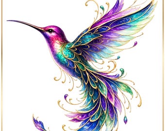 Kolibri PNG-Bundle, bunte Vogel Clipart, Boho Kolibri Sublimationsdesign, Regenbogen Vogel druckbare, digitaler Download