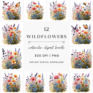 Wildflower Clipart for Printable Art PNG Floral Bundle Digital Download for Scrapbookig Garden Flowers PNG Flower Clipart for Invitations