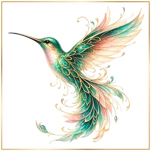 Hummingbird PNG Bundle, Colorful Bird Clipart, Boho Hummingbird Sublimation Design, Rainbow Bird Printable, Digital Download image 5
