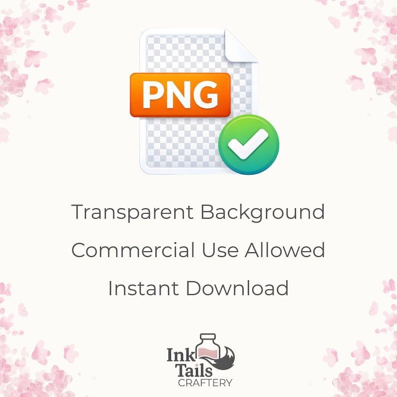 The image is a promotional graphic for a transparent background, commercial use allowed, and instant download.