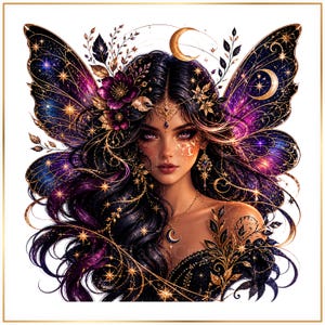 Celestial Fairy PNG Bundle, Dark Galaxy Fairy Clipart, Moon Goddess Fantasy Art, Witchy Aesthetic Sublimation Design