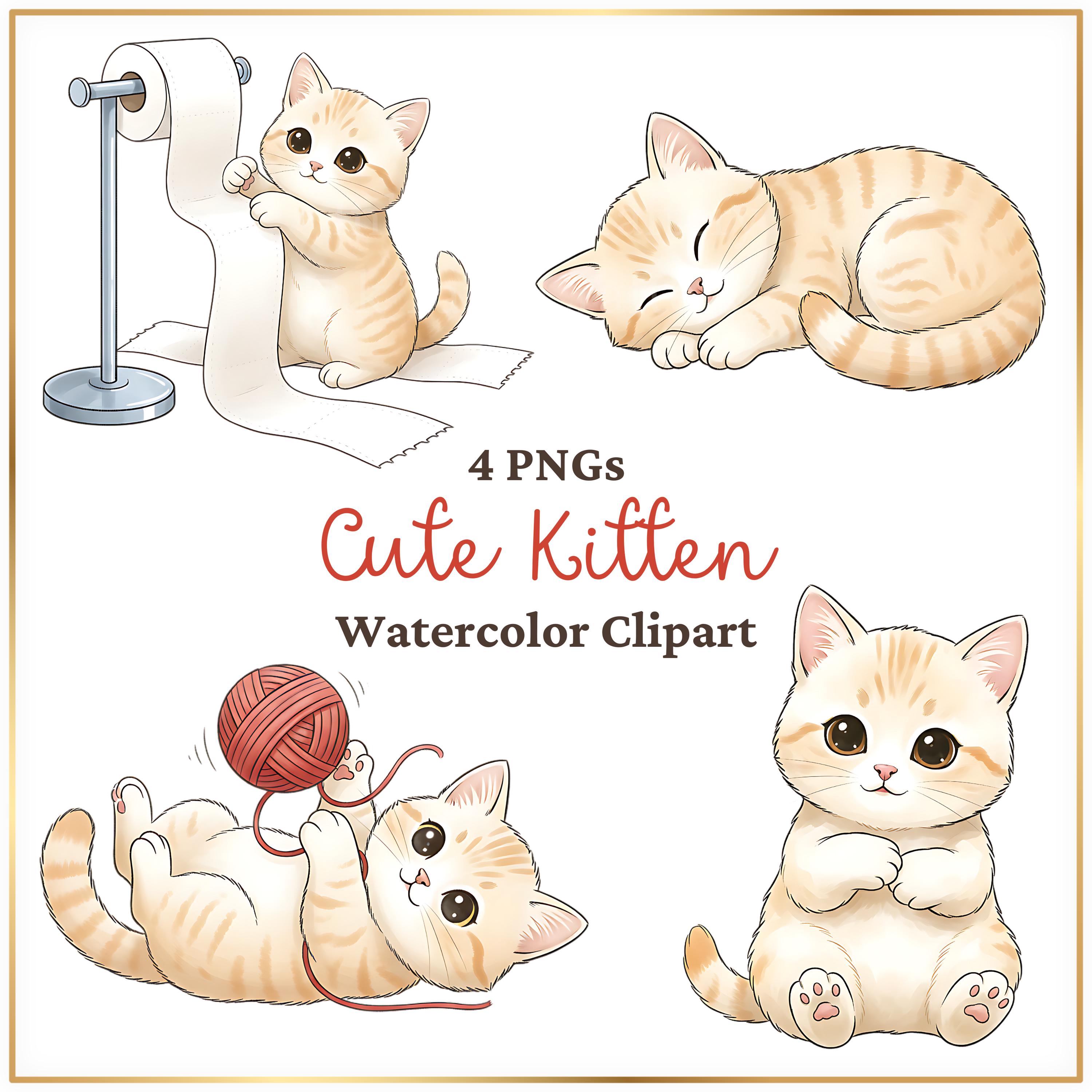 Kawaii Kitten Clipart PNG Bundle, Cute Cat Clipart, Playful Cat Pngs ...
