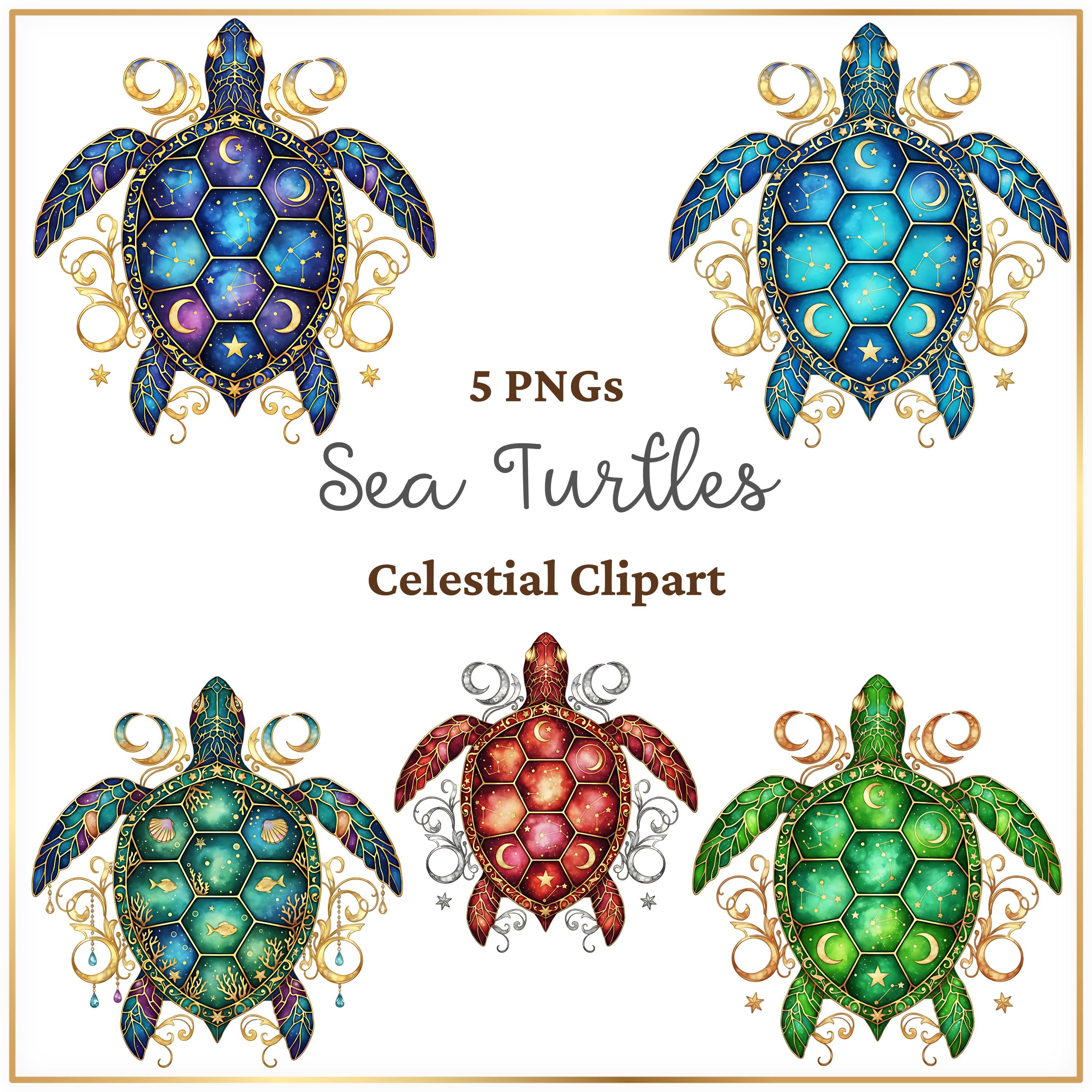 Sea Turtle Clipart PNG Bundle, Celestial Sea Turtle Pngs, Zodiac Turtle ...