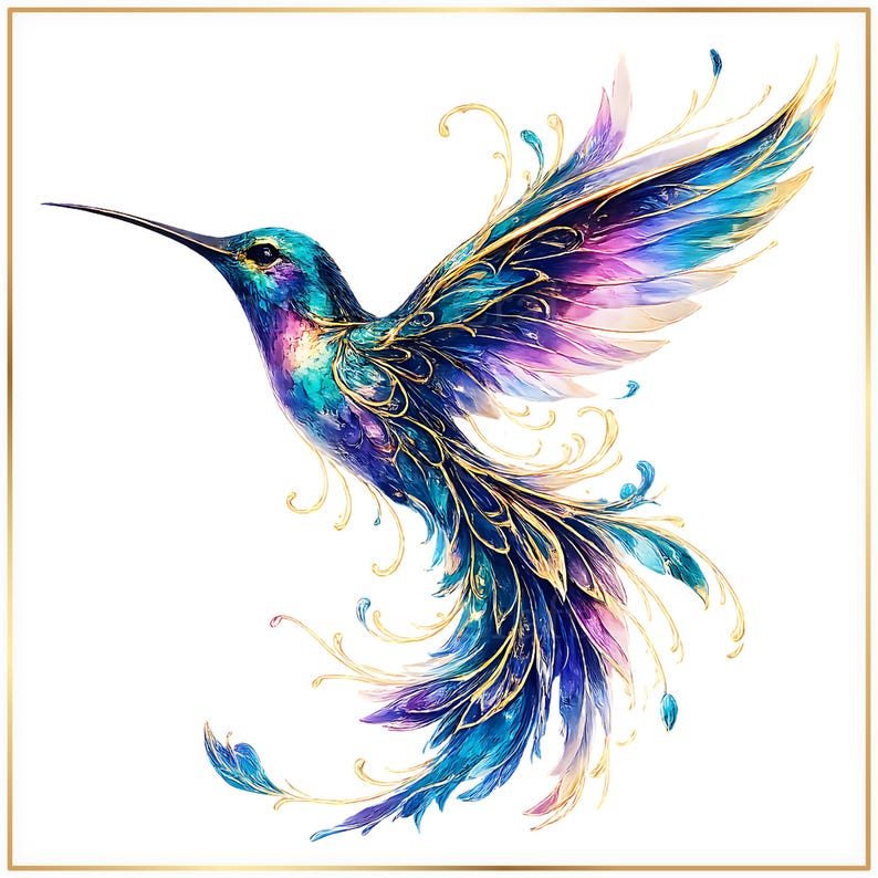 Hummingbird PNG Bundle, Colorful Bird Clipart, Boho Hummingbird Sublimation Design, Rainbow Bird Printable, Digital Download image 2