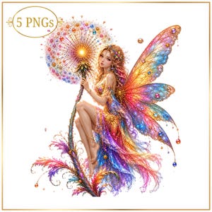 Fairy Clipart PNG Bundle, Dandelion Fairy, Fantasy Fairy Clipart, Enchanted Floral Fairy PNG, Butterfly Fairy, Whimsical Illustration