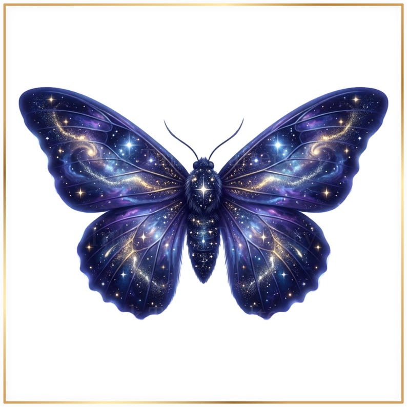 Galaxie-Motte (PNG-Set), Himmelsmotte-Clipart, Kosmischer Schmetterling (PNG), Weltraummotten-Kunst, Insekten-Clipart für den Nachthimmel, Mottenillustration Bild 2