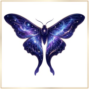 Galaxie-Motte (PNG-Set), Himmelsmotte-Clipart, Kosmischer Schmetterling (PNG), Weltraummotten-Kunst, Insekten-Clipart für den Nachthimmel, Mottenillustration Bild 3