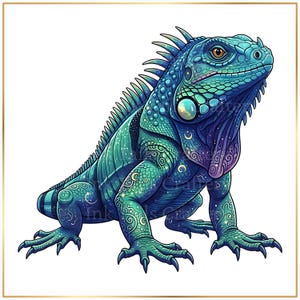Iguana Clipart PNG Set, Celestial Iguana, Mystical Lizard Clipart Bundle, Reptile Art Digital Download